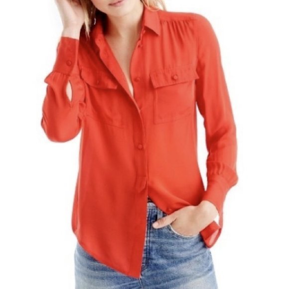 J. Crew Tops - J Crew Womens Cherry Red Blythe Blouse Top 100% Silk Georgette Button Size 8